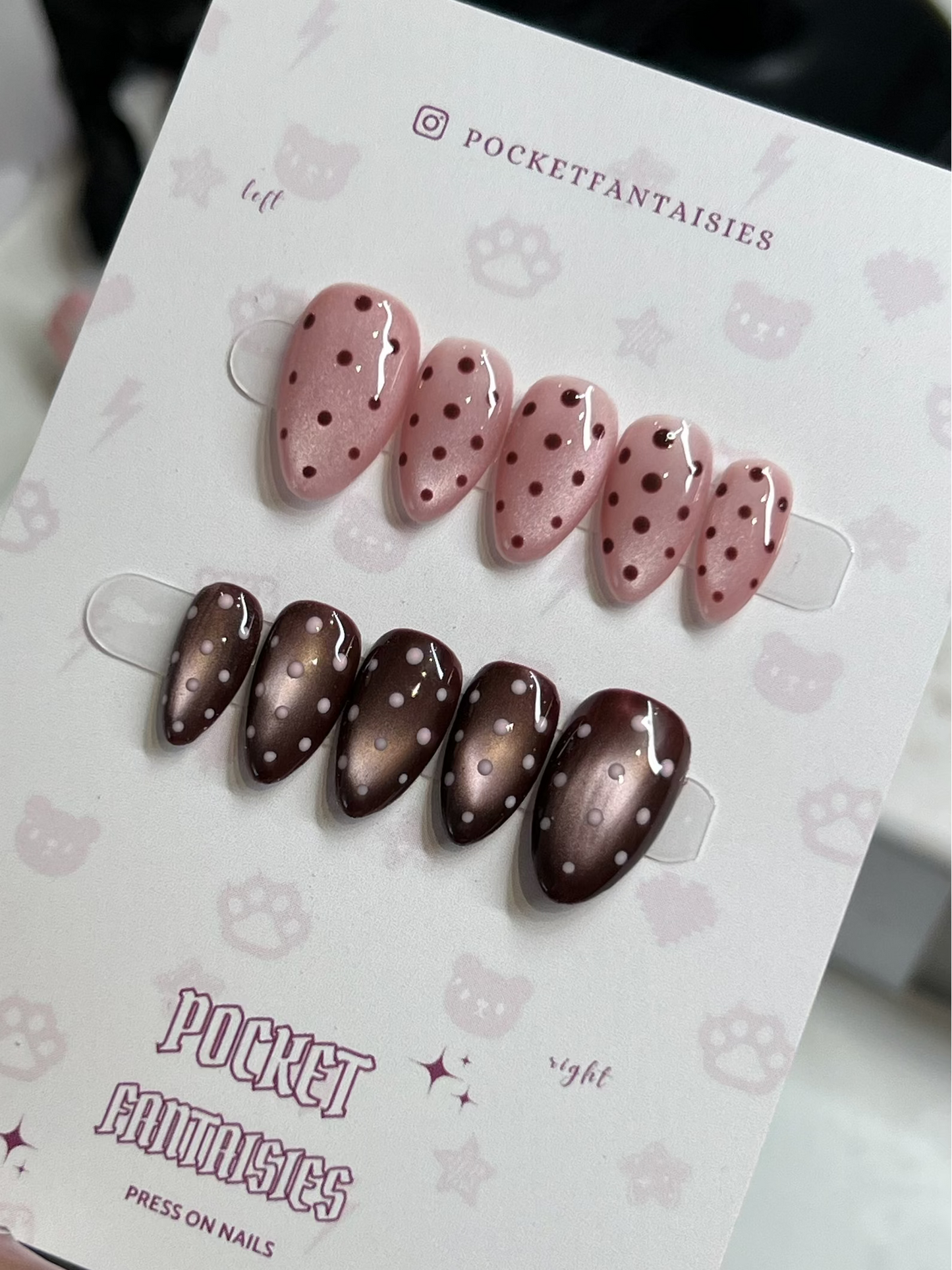 Pink and brown polka